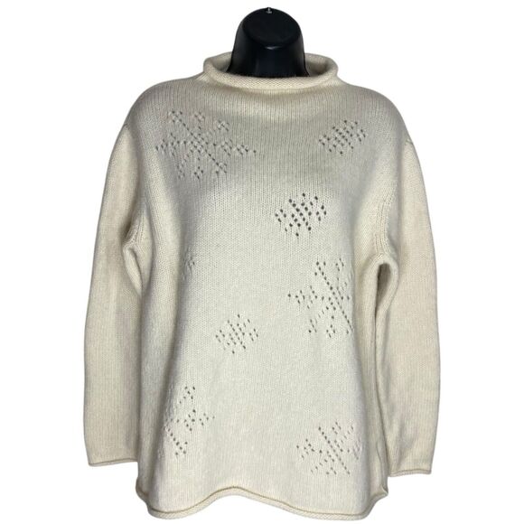 Vtg Jones New York Sweater Womens M Lambswool Angora Snowflake Roll Neck Cottage - Picture 1 of 13